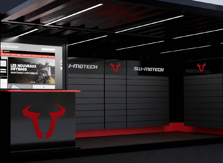 Visuel 3D aménagement boutique SW Motech EXPO France