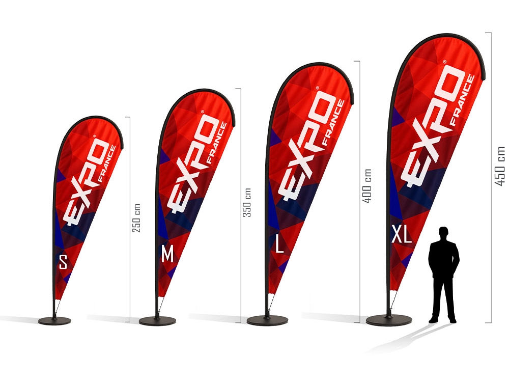Drapeau beach flag personnalis&eacute; professionnel Expo France
