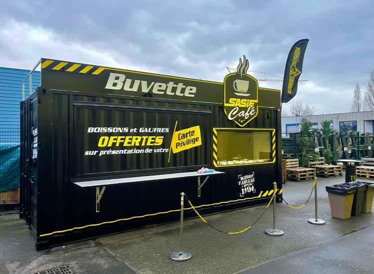 Am&eacute;nagement container caf&eacute; buvette Sasie Center Expo France